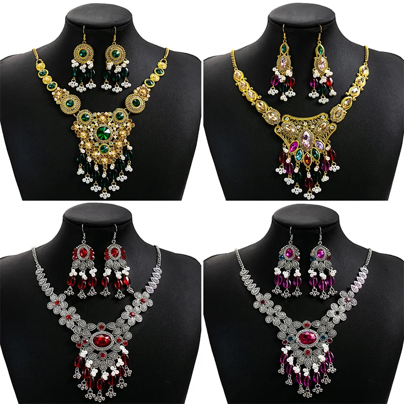 XIALUOKE Luxury Crystal Necklace Earrings For Women European American Style Jewelry Set