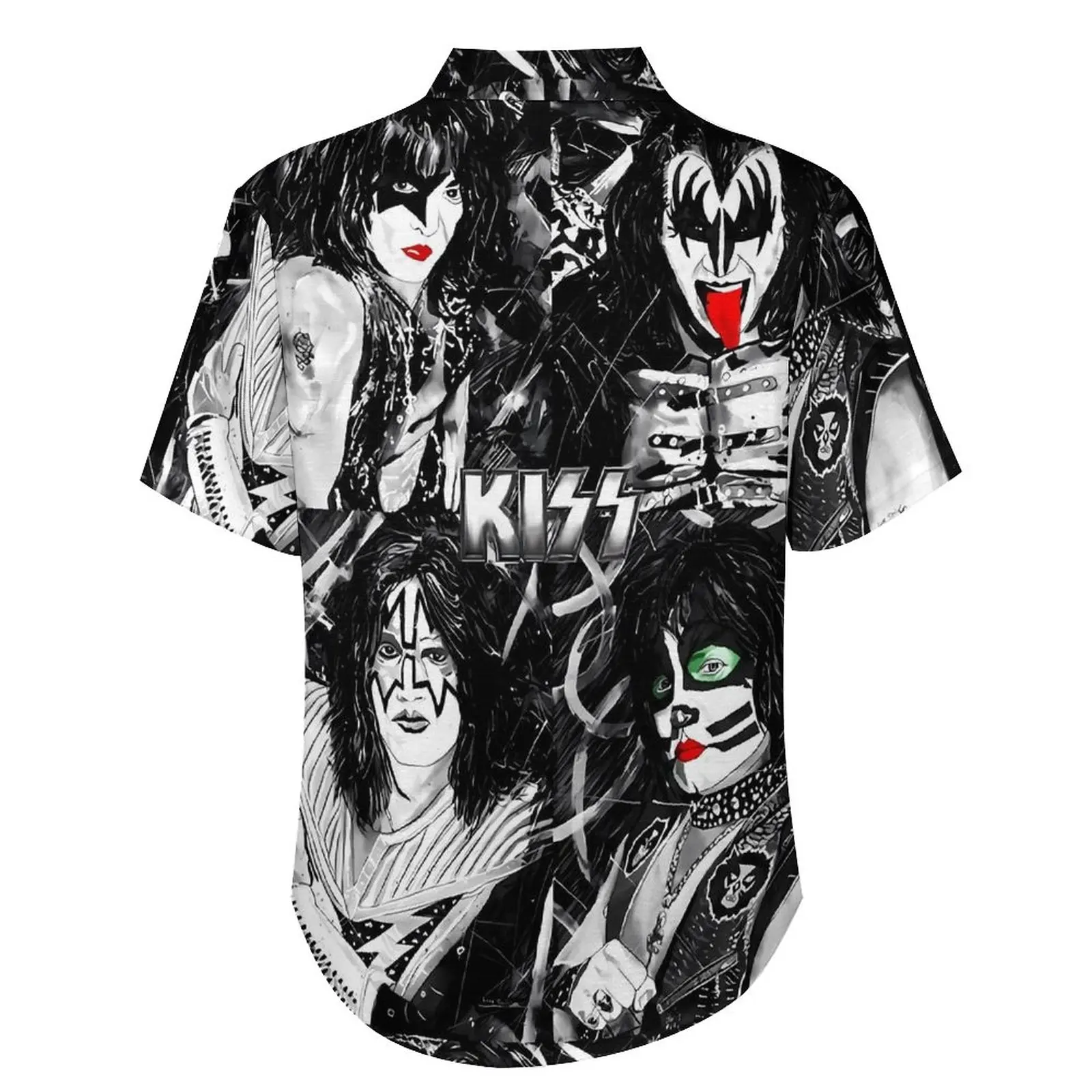 Kiss Band Casual Shirts Rock Band Beach Shirt Hawaiian Trendy Blouses Men Pattern Big Size