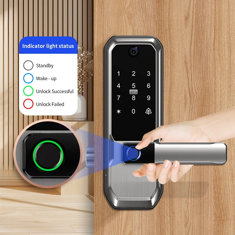 Smart Door Lock for Home Use - Wooden Interior Door Lock with Fingerprint, Password, and Face Recognition Functionality