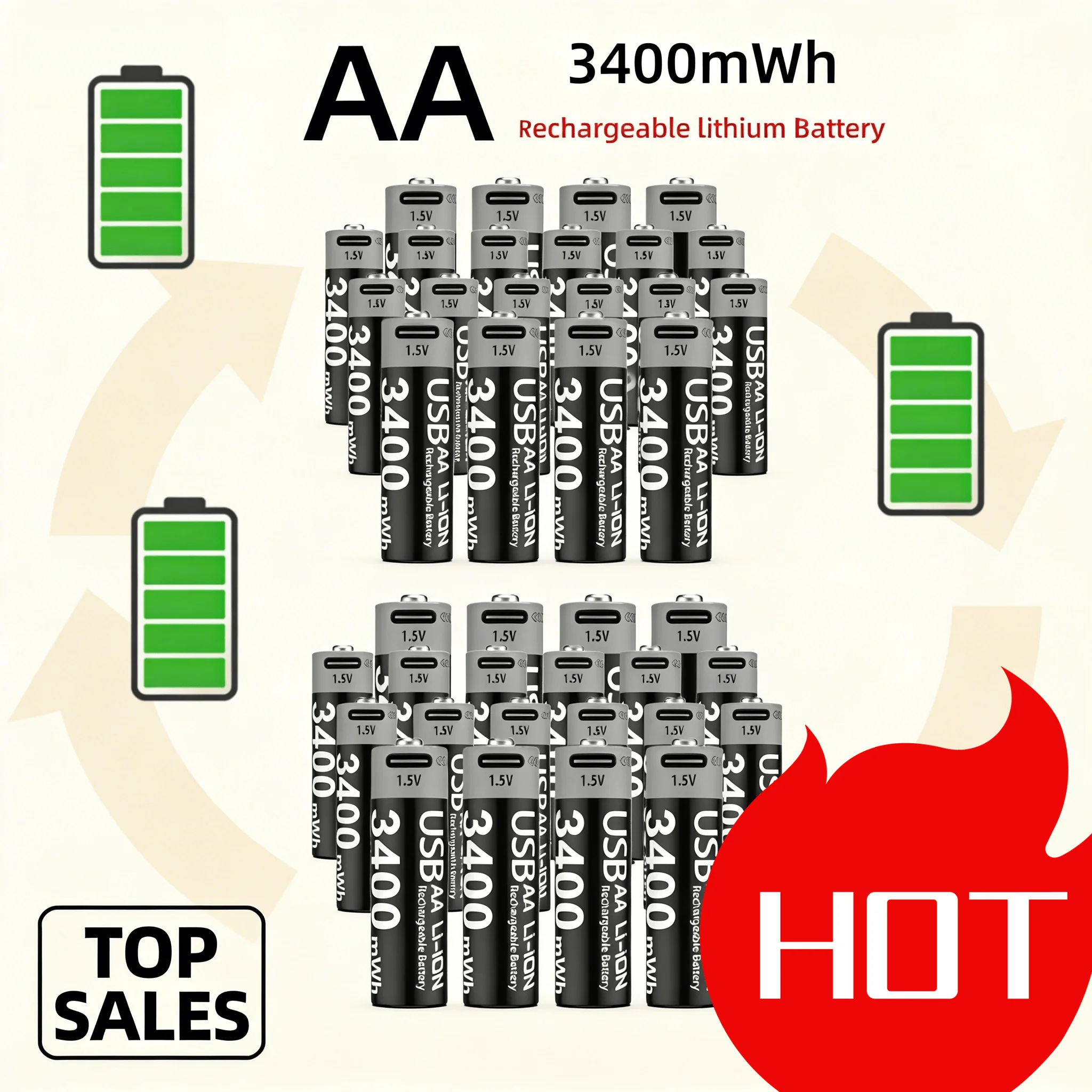 

НОВАЯ литиевая аккумуляторная батарея AA 1.5V 3400mWh с зарядкой через USB-C, постоянное напряжение для умных дверных замков, охотничьих камер, пультов ДУ, мышей, игрушек