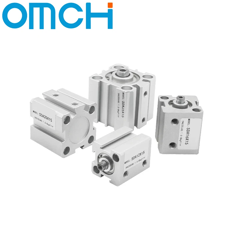 Pneumatic Cylinder SDA 12/16/20/25/32/40/50/63/80/100 Bore Series Double Acting 5-100mm Stroke Compact Thin Air Cylinders