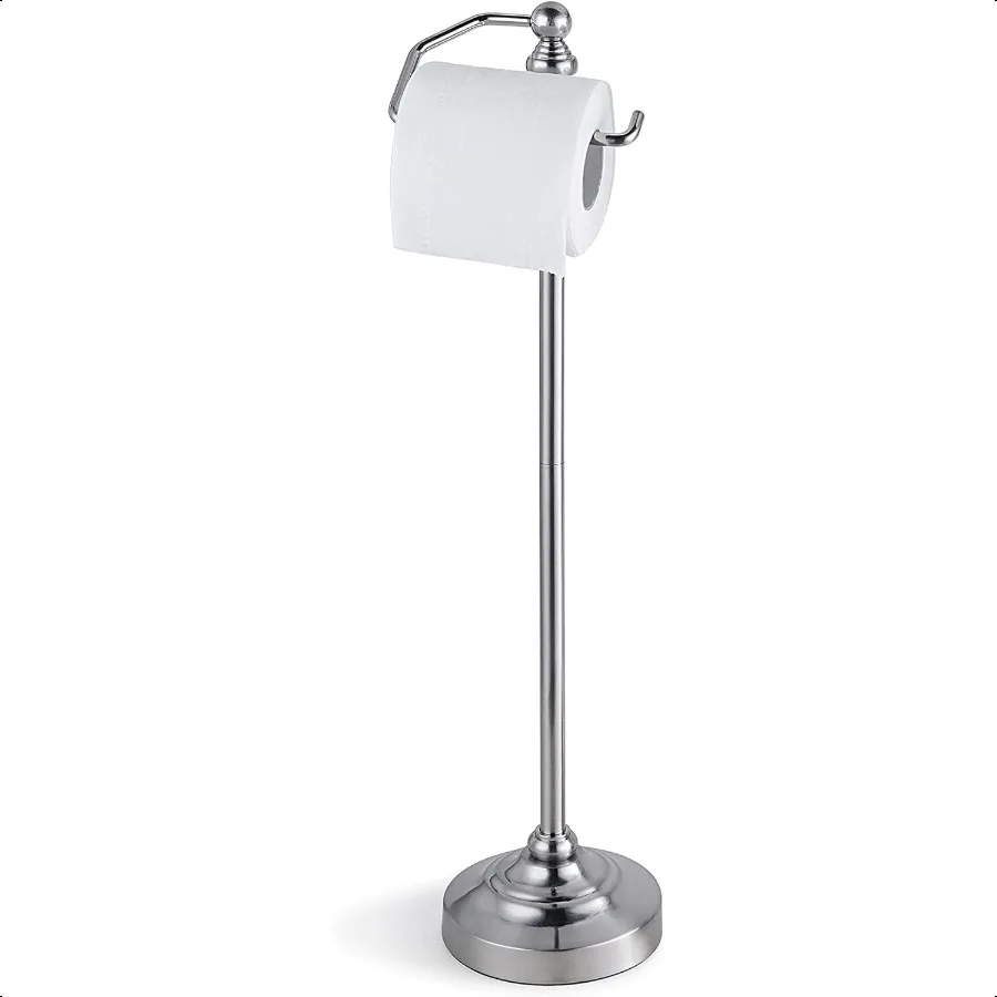

SunnyPoint Deluxe Free Standing Heavy Weighted Toilet Tissue Paper Roll Holder Stand Brushed Nickel