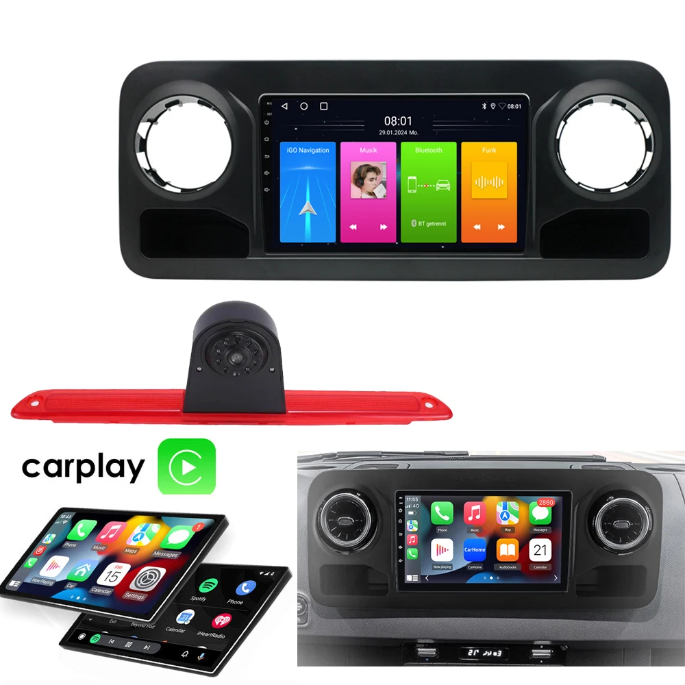 Radio Android para coche con CarPlay, GPS, navegación y cámara de marcha atrás para Mercedes-Benz Sprinter 3 5-T Kasten Tourer B907 B910 319 514 316 517