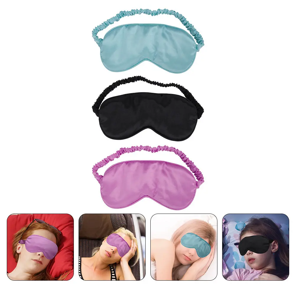 

3Pcs Silk Satin Sleep Eye Mask Elastic Strap Double Side Sleeping Blindfold Light Blocking for Rest Silk Eye Mask