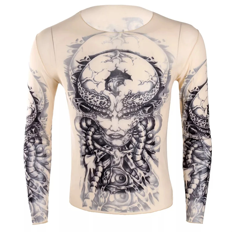 Trend Realistic Tattoo Graphic T Shirt For Men Spring Autumn Fashion 3D Printed Long Sleeve T-shirt Cool Streetwear Loose Tops
