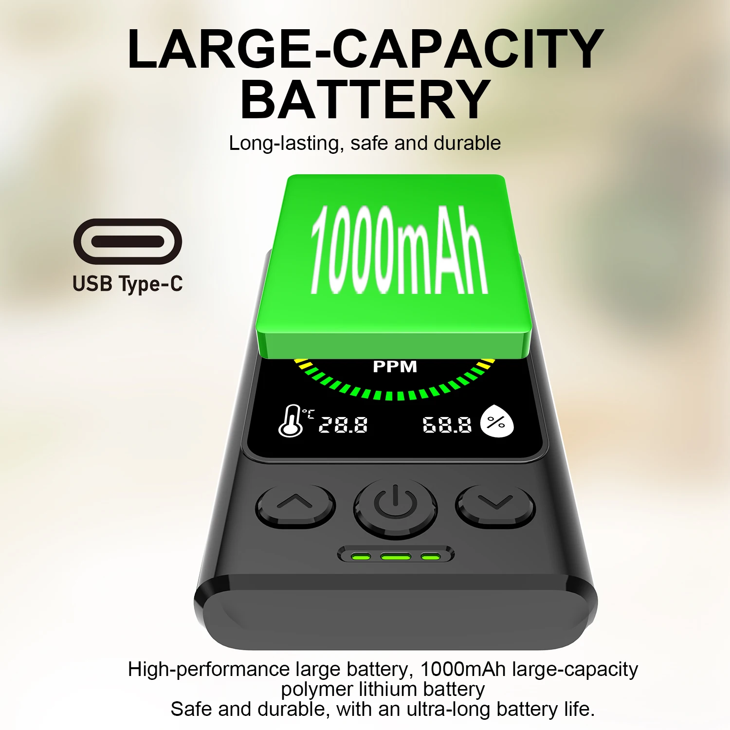 Detector de monóxido de carbono, alarma de CO portátil con pantalla Digital, Mini Monitor de CO recargable para seguridad en el hogar, garaje, cocina