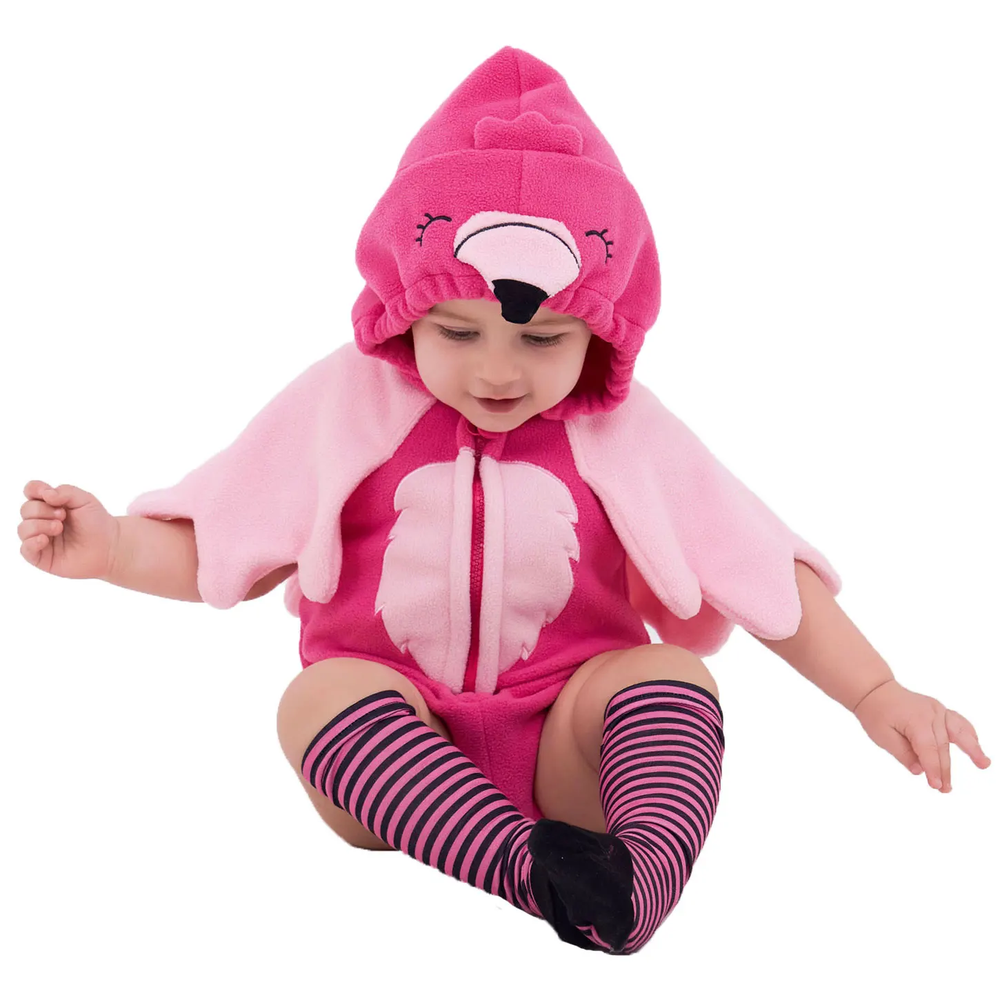 Umorden 0-24M Baby Girls Pink Flamingo Romper Bodysuit Costume Hoodie With Stockings Zipper