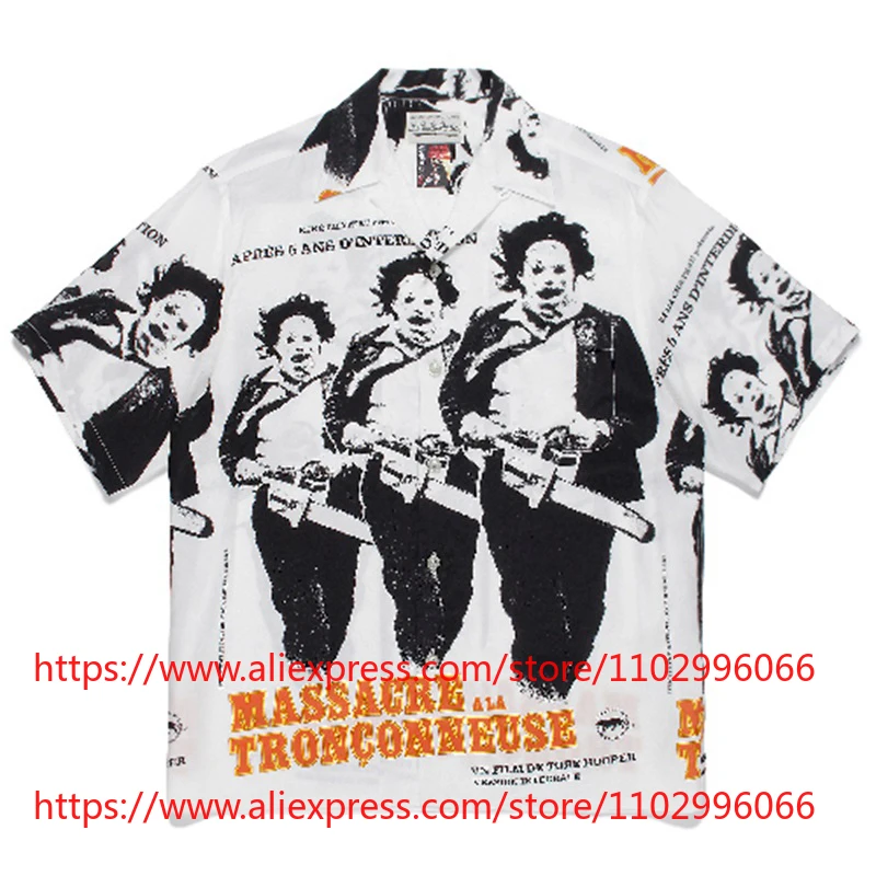 

Fashion New WACKO MARIA White Graffiti Art Print Short Sleeve Hawaiian Shirt High Quality Button Men's Up Top