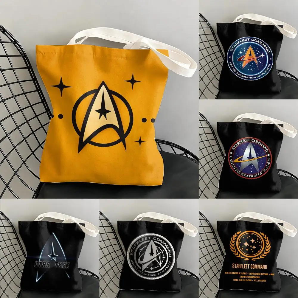 Classic Films S-Star T-Trek Storage Bags Large Capacity Canvas Tote Bag Double-Sided Print Shoulder Handbag for Daily Shopping