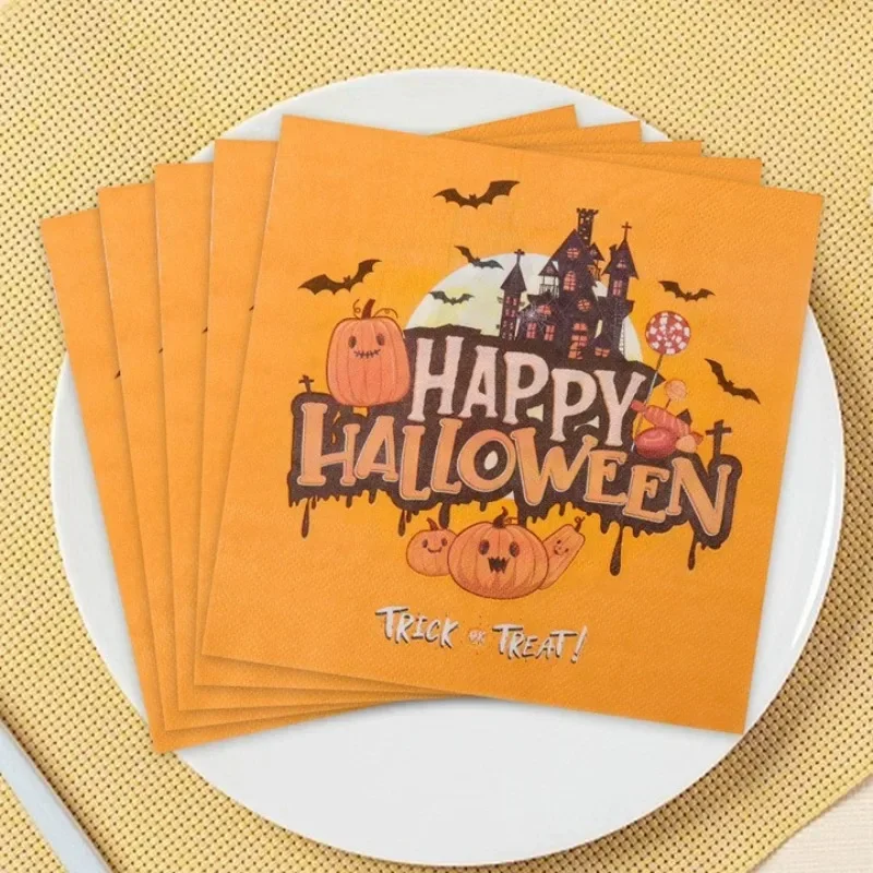 20Pcs 2Ply 33cm Happy Halloween Napkins Pumpkin Bat Castle Disposable Paper Napkins for Party Decor