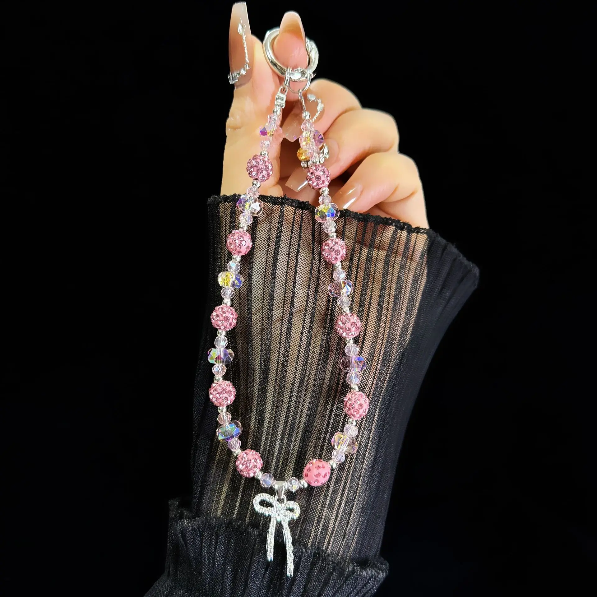 

Новая насыщенная женщина для мобильного телефона, цепочка с кристаллами, ручной бант, сумка из бисера, подвеска, модная легкая роскошная цепочка, ремешок с защитой от потери