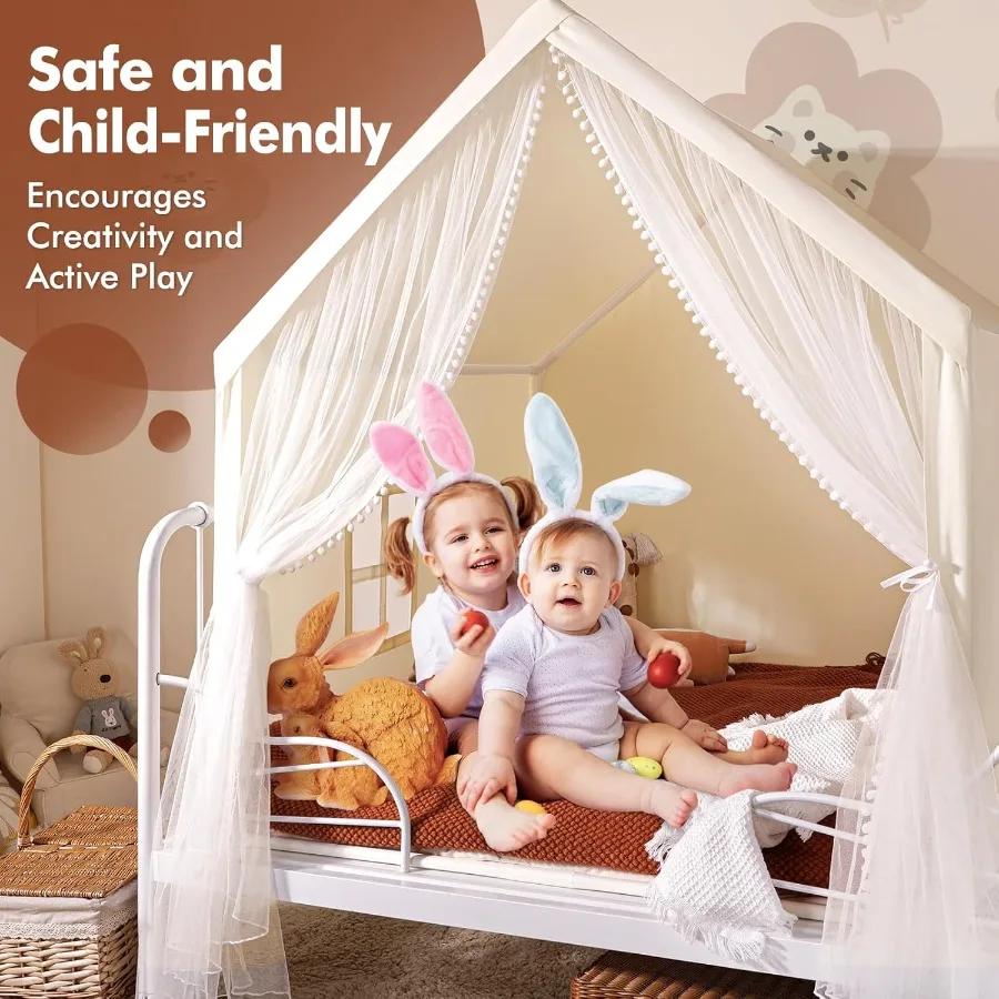 Tente Monobeach Beige, avec rideau en maille longue, grande maison de jeu pour intérieur et extérieur, château de chalet, jouet pour filles et garçons