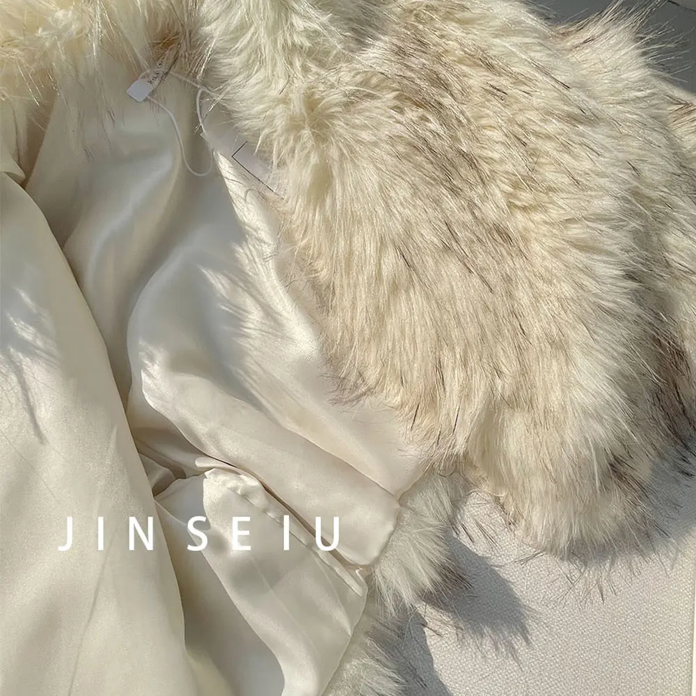 Marca de lujo pasarela moda amarillo gradiente recortado chaqueta de piel esponjosa abrigo mujer 2025 invierno Chic espesar piel de zorro sintética prendas de vestir exteriores