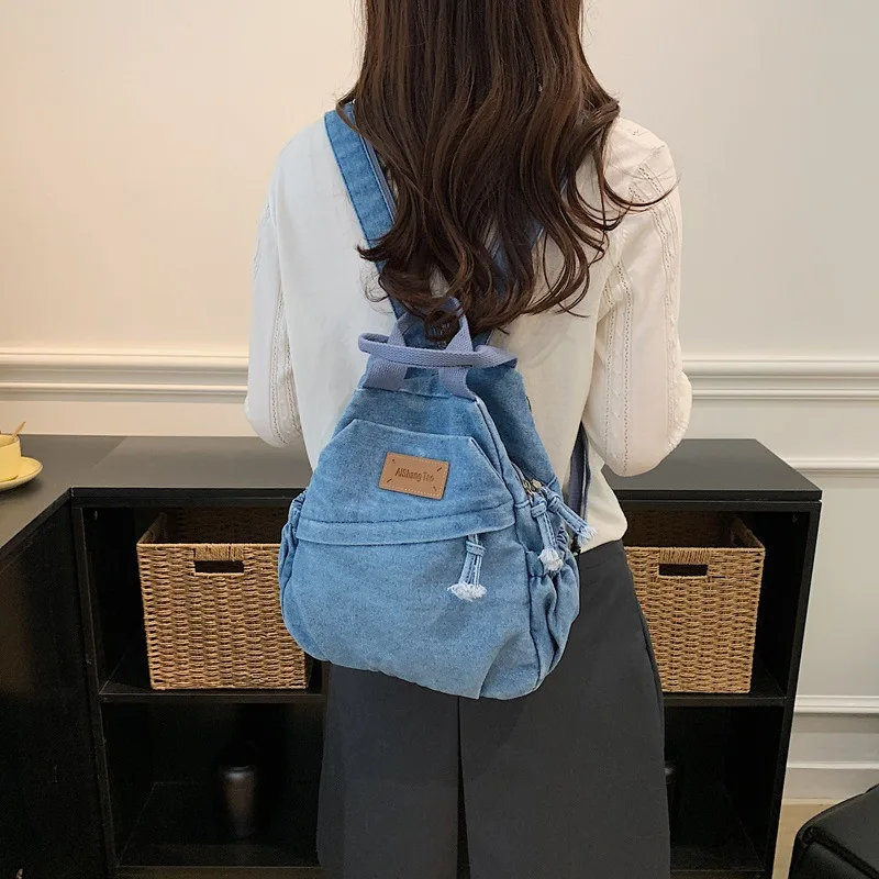 Fashion zipper Solid Denim Backpack for Women Y2K Style Multi-functional Small Shoulder Bag Commute Shopping Casual Handbags sac