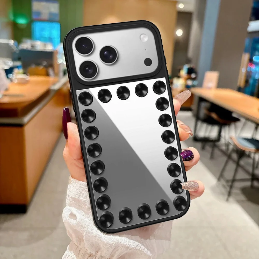 Creative Suction Cup Frame Pink / Black Sucker Holder Mirror Cover for IPhone 17 Pro Max Case for IPhone 17Pro