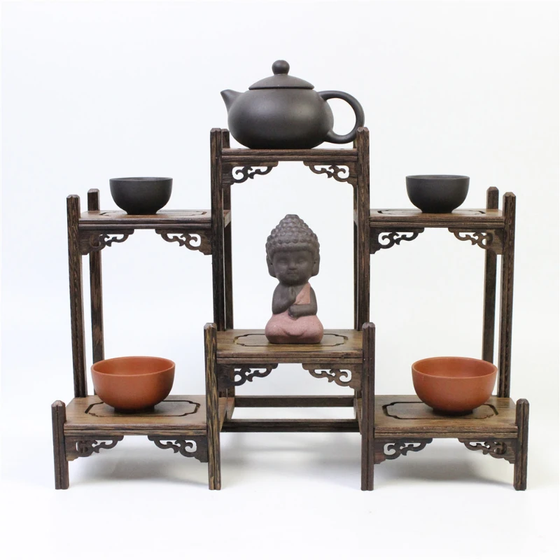 

Chicken Wing Wood Mini Display Shelf Teapot Rack Chinese-Style Tea Set Stand, Multi-Functional Vase and Porcelain Organizer