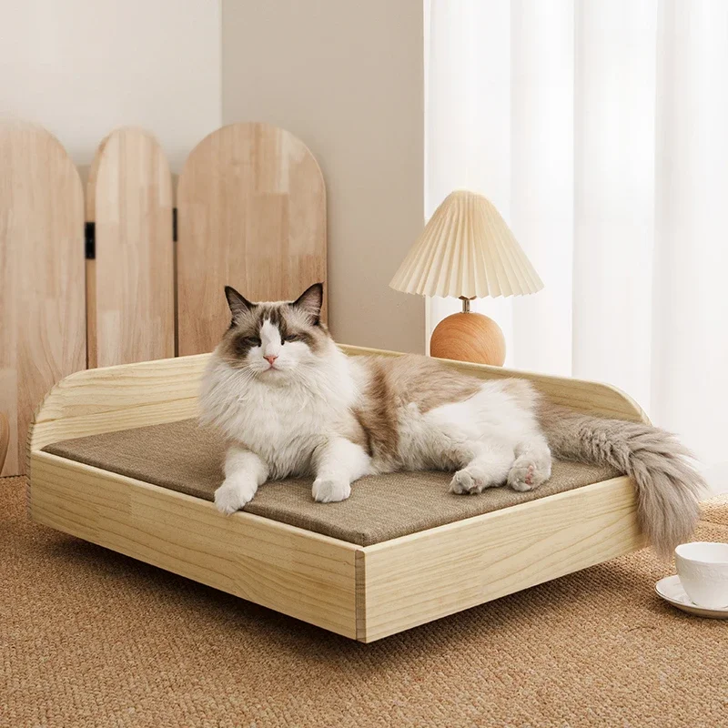 Solid Wood Cat's Nest Get Off Ground Moisture-proof Cat House Sponge Mattress Pet Bed Four Season Universal Dog Cat Princess Bed