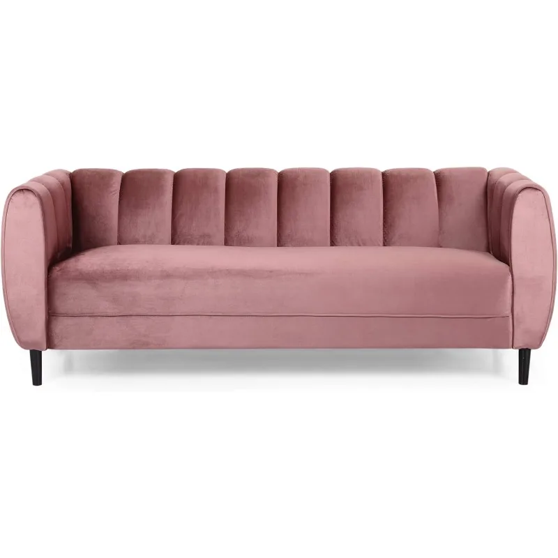 Miranda Velvet 3 Seater Sofa, Blush, Dark Brown