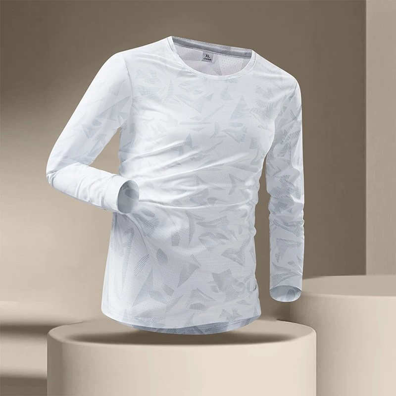 Camiseta de manga larga para hombre, camuflaje, estilo guerrero, para caza y deportes al aire libre, de secado rápido, cuello redondo, estilo militar táctico.