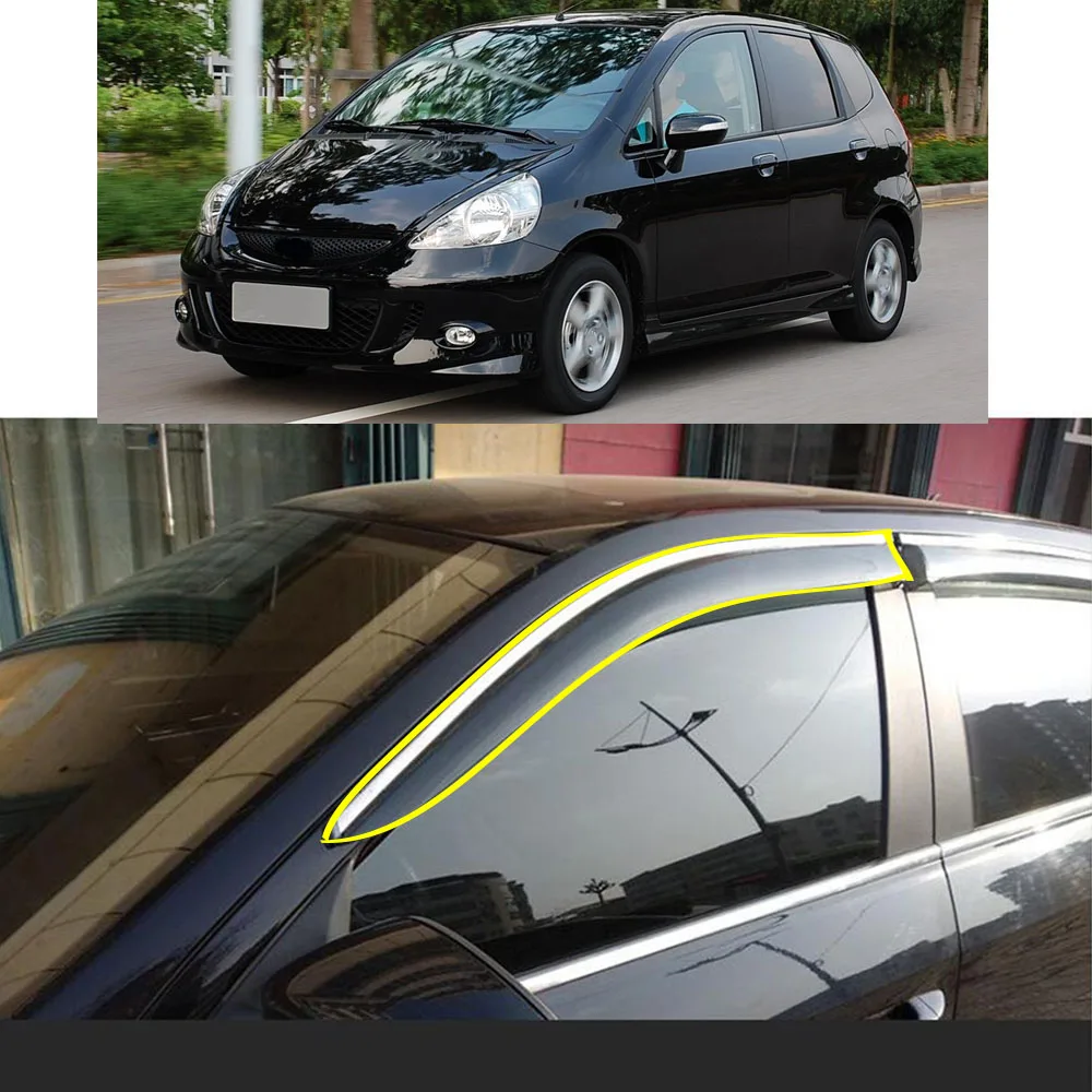 Car Sticker Plastic Window Glass Wind Visor Rain/Sun Guard Vent Parts For Honda Fit Jazz Hatchback 2002 2003-2004 2005 2006 2007