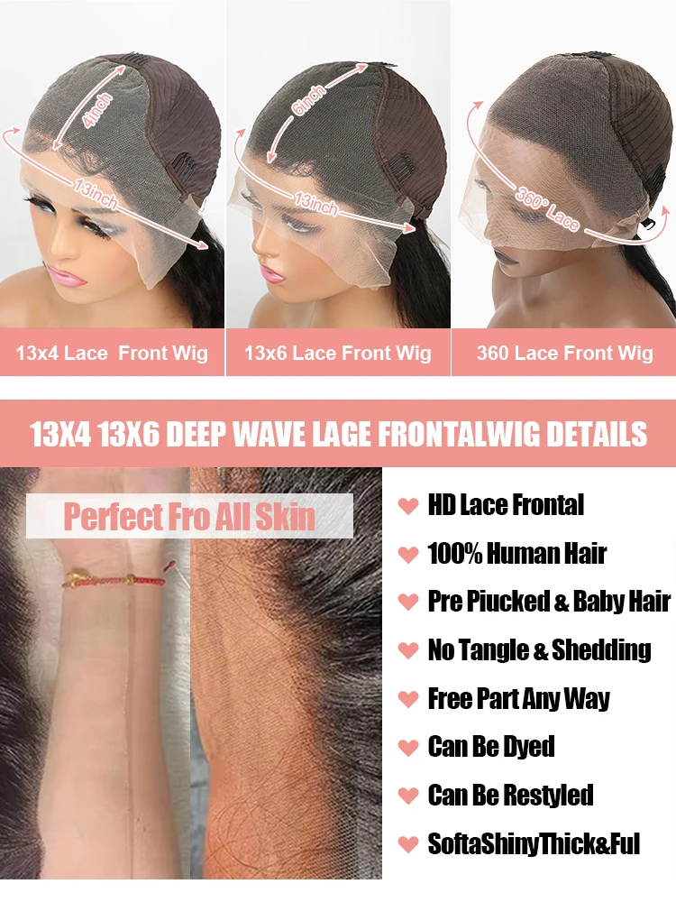 High Density Loose Deep Wave 13x6 Lace Front Human Hair Wigs 30 40 Inch Brazilian Curly Water Wave HD Lace Frontal Wig For Women