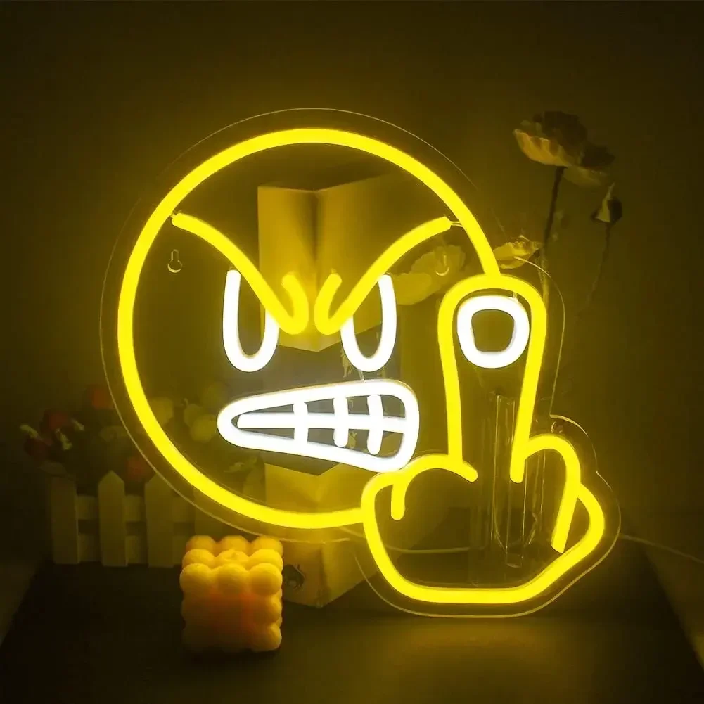 

Неоновая вывеска Angry Face USB с регулируемой яркостью, светодиодная неоновая вывеска, настенное художественное украшение для Gameroom, спальни, гостиной, бара, подарки на день рождения