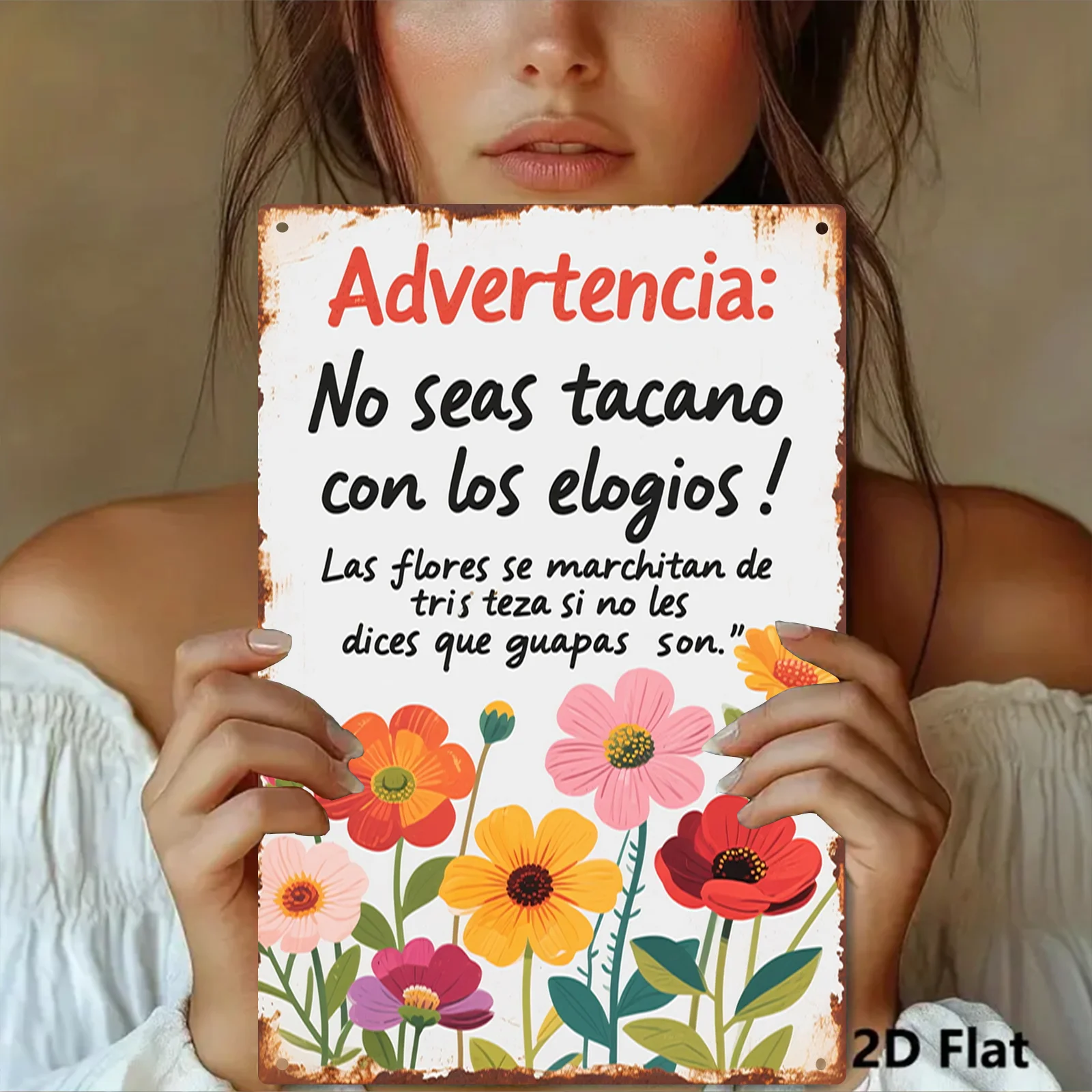 , 1 Metal Wall Sign, Home Wall Decoration Plaque, Iron Sheet Signboard, Beautiful Spanish Flowers, Suitable for Family Courtyard