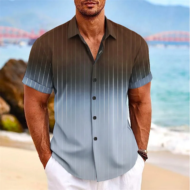 Men's shirt summer clothing gradient design pattern 3D printed shirt short sleeved shirt loose casual comfortable Hawaiian shirt