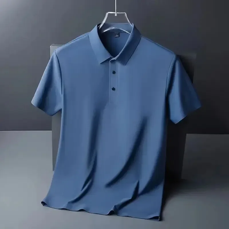 

2025 New Summer Solid Color Casual Men's Polo Shirt Short Sleeved Turndown Collar Ice Silk T-shirt