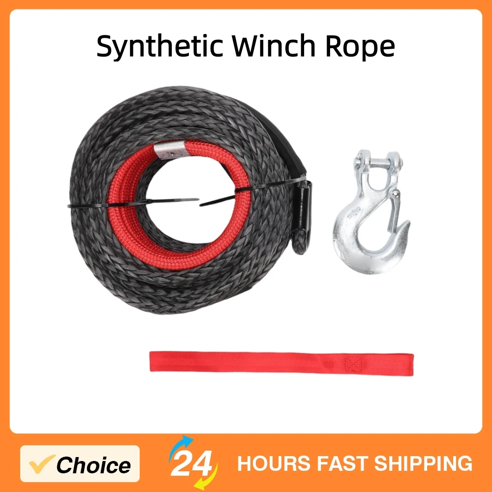 

8mm Dia 15m Synthetic Winch Rope for Large Off Road Vehicle Truck 3/8in Line Cable with Protective Sleeve Forged Winch Hook