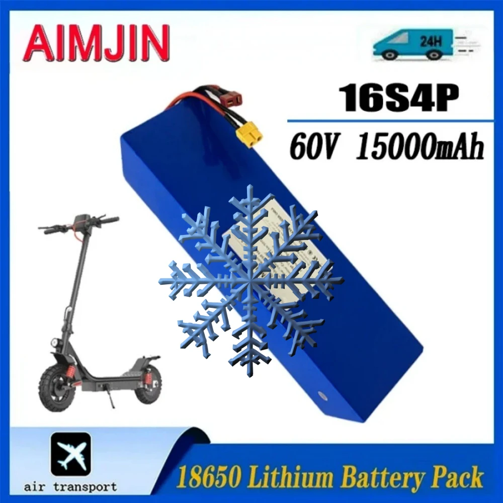 60V battery 15000mAH 18650 Lithium with BMS for Motorcycle, Scooter, Bicycle 2000W Motor 16s4p Battery Pack
