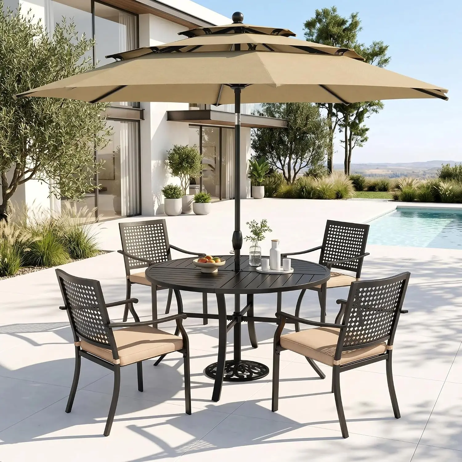 Round Metal Patio Dining Table w/Umbrella Hole, 42