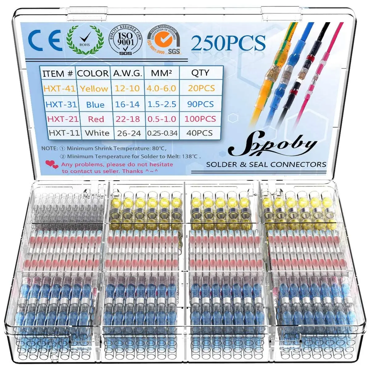 

250PCS Solder Seal Wire Connectors Insulated Waterproof Electrical Wire Terminals Heat Shrink Solder Butt Connectors Kit