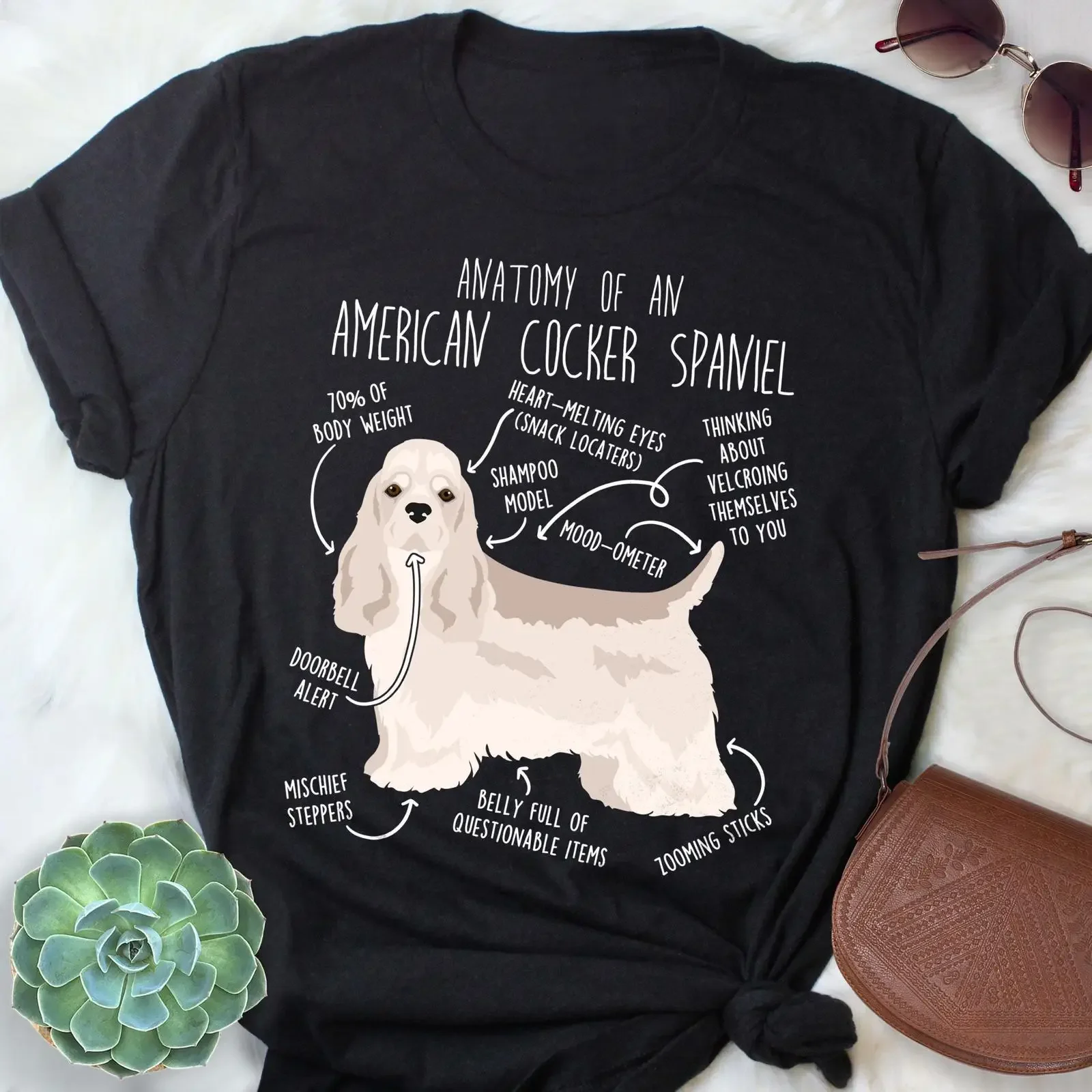 Anatomy of an American Cocker Spaniel T Shirt Funny Dog Lover Pet Mom Dad vintage Washed homme Casual graphic Stretched Soft