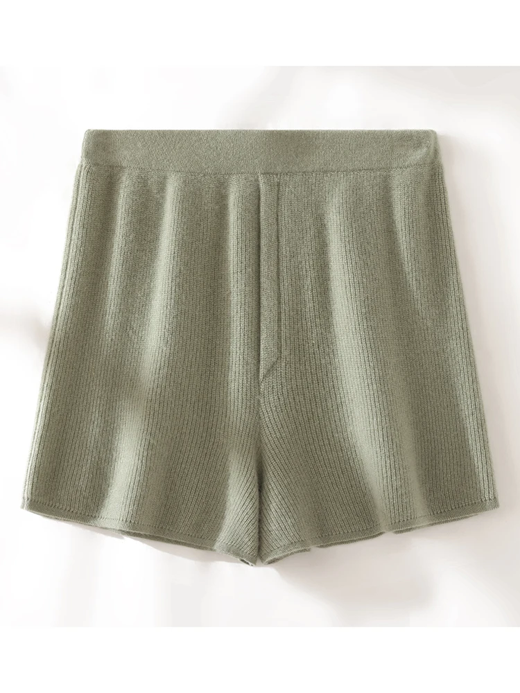 100 Pure Cashmere Knit Shorts Women High-Waisted Luxury Loungewear Summer Essential Breathable Soft Daily Wear Casual Bottoms