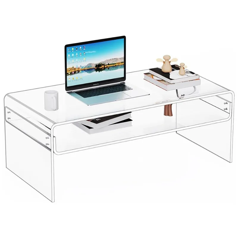 

Acrylic living room coffee table transparent rectangular table with open storage acrylic assembled coffee table