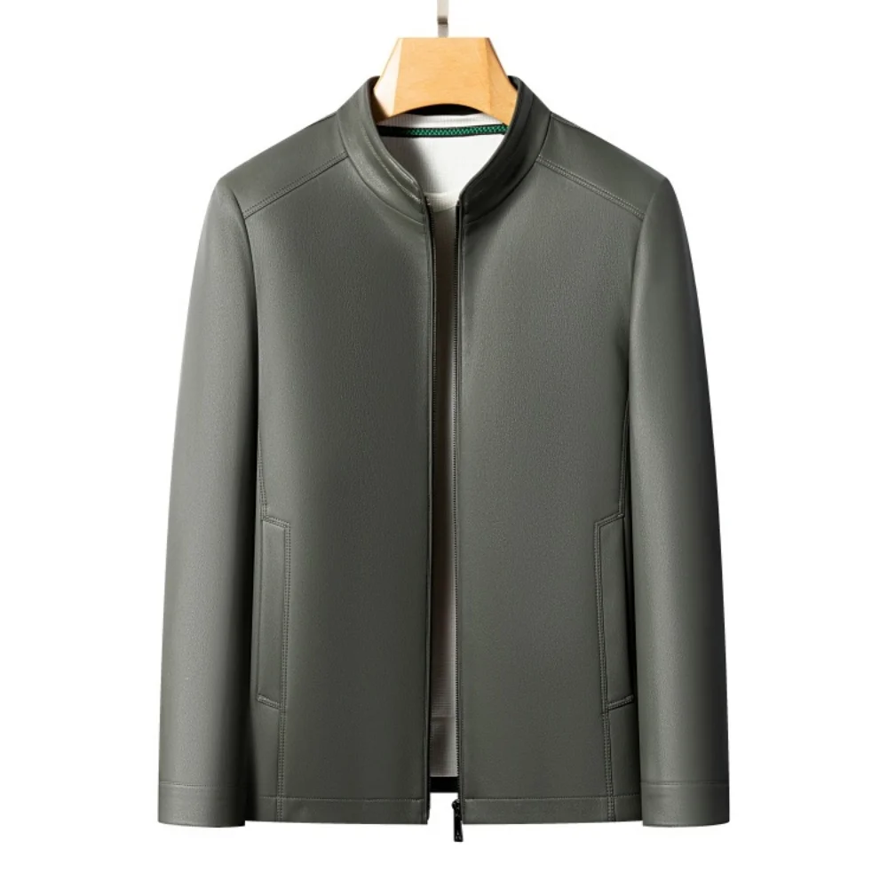 New Spring and Autumn 2025 Casual Leather Jackets, Men's Stand-Up Collar Leather Jackets, and High-End Large-Sized Goatskin Coat