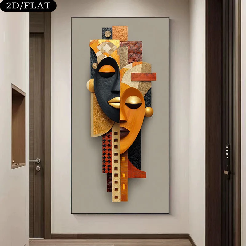 

2D/FLAT Large Modern African Style Canvas Wall Art, Unframed Abstract African Face Canvas Prints for Living Room & Bedroom Decor