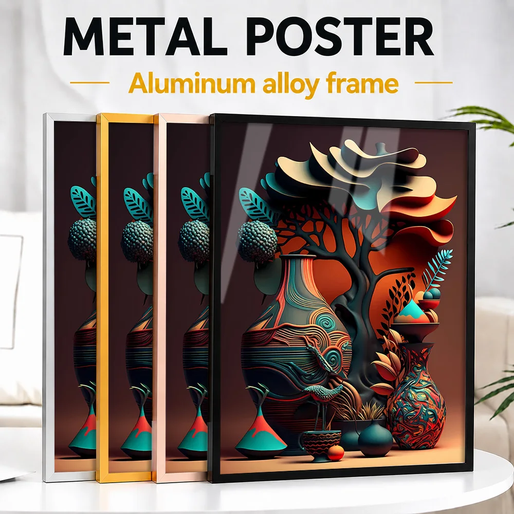 African Abstract 3D Metal Poster With Aluminum Alloy Frame Personalized Photo Contemporary Form Style Wall Art For Dining Room