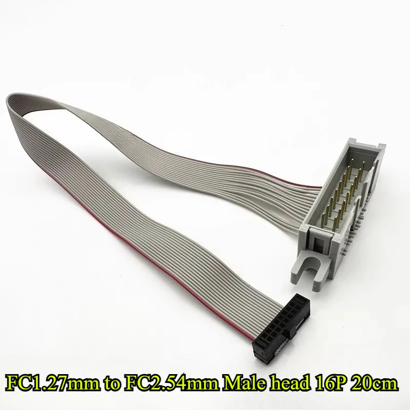 1/3/5 قطعة FC1.27mm إلى FC2.54mm ذكر رئيس 10P/14P/16P/20P رمادي شريط مسطح كابل نقل طول السلك 20 سنتيمتر FC1.27 إلى DC3-2.54 ذكر