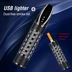 Mini Ashtray Cigarette Holder With USB Tungsten Coil Lighter Portable Ash Collection Anti-dirty Cigarettes Filter Smoking Tools