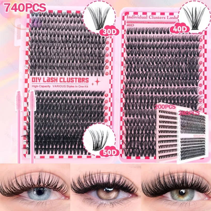Set de Pestañas con Pestañas Individuales de 8 a 16 mm, Incluye un Cepillo para Pestañas, Colección de Pestañas Híbridas