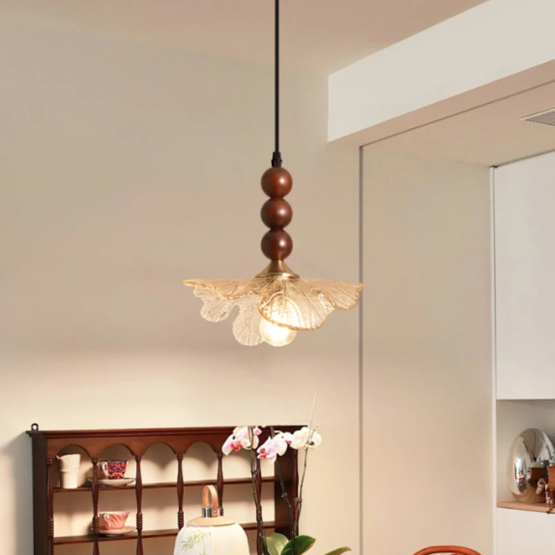 Vintage Flower Pendant Light with Bead Decoration Hanging Lamp Suitable for Bedroom Living Room Dining Room Kitchen Coffee E27