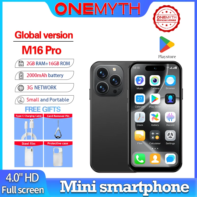 ONEMYTH M16 Pro 4-inch full screen | Face ID unlocked+2000mAh battery life | Dual SIM 3G network 2+16GB | Mini smartphone