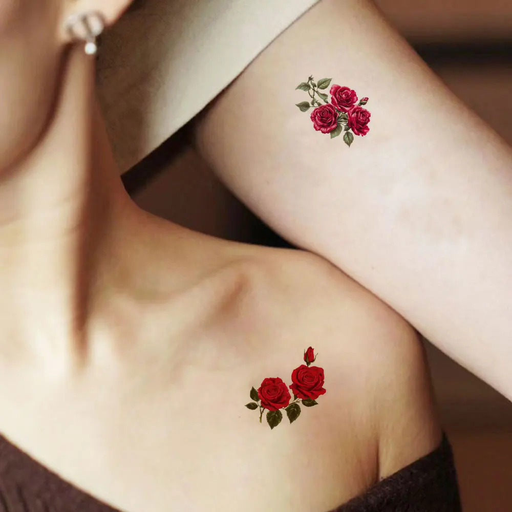 25sheets/pack Small Pattern Waterproof Rose Flower Tattoo Stickers Temporary Tattoos for Women Hand Body Decor