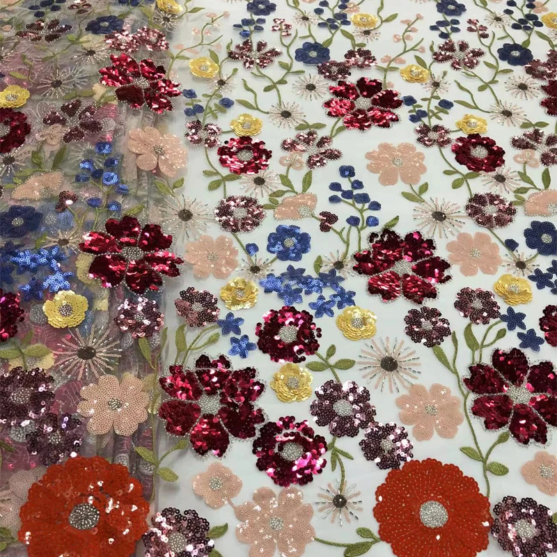 High Quality Multi-color Sequined Embroidery Mesh Dress Fabric for Women Stage Wedding Gown Sewing Material