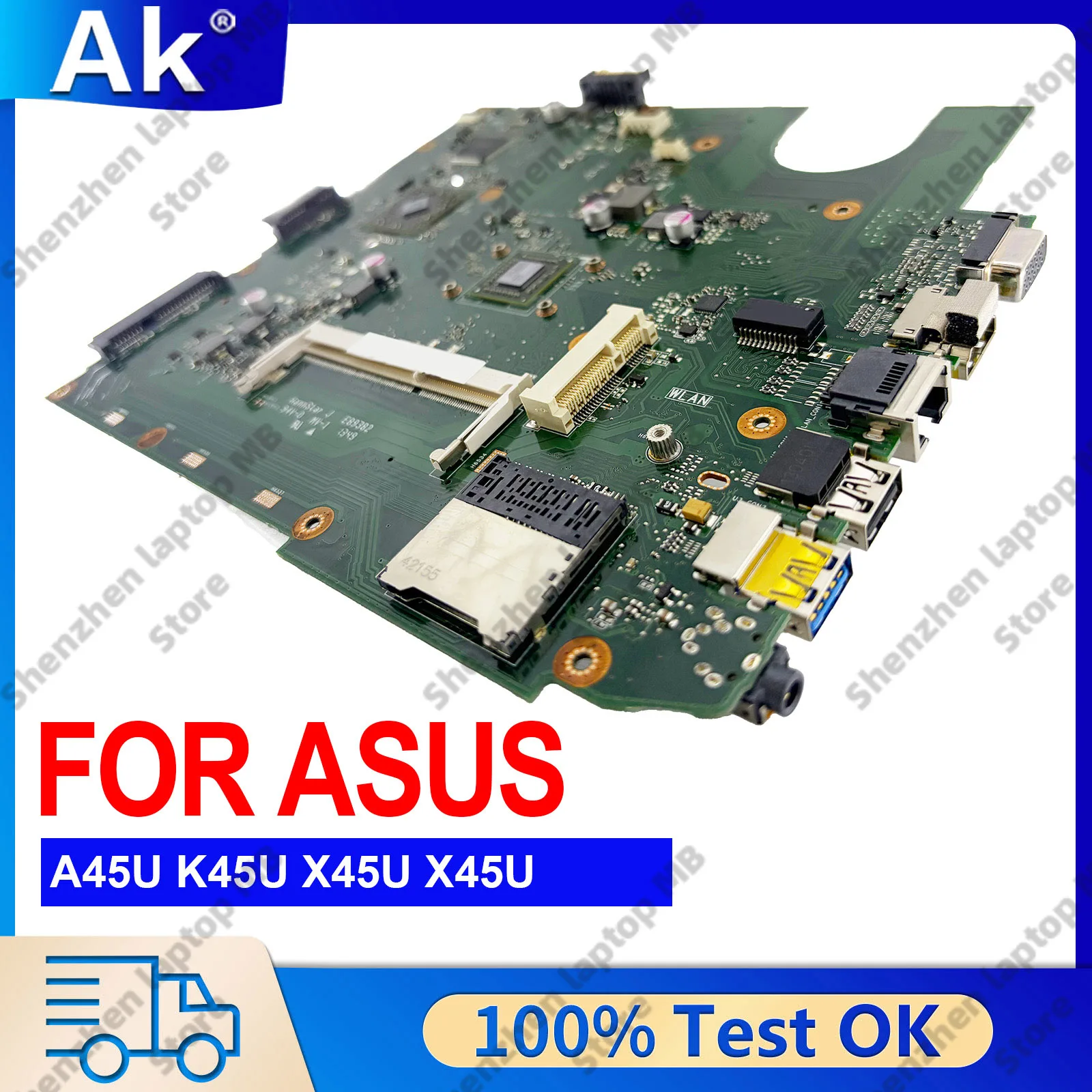 Placa-mãe para laptop ASUS VivoBook X45U X45U K45U A45U com CPU 100% testada, envio rápido, em estoque.