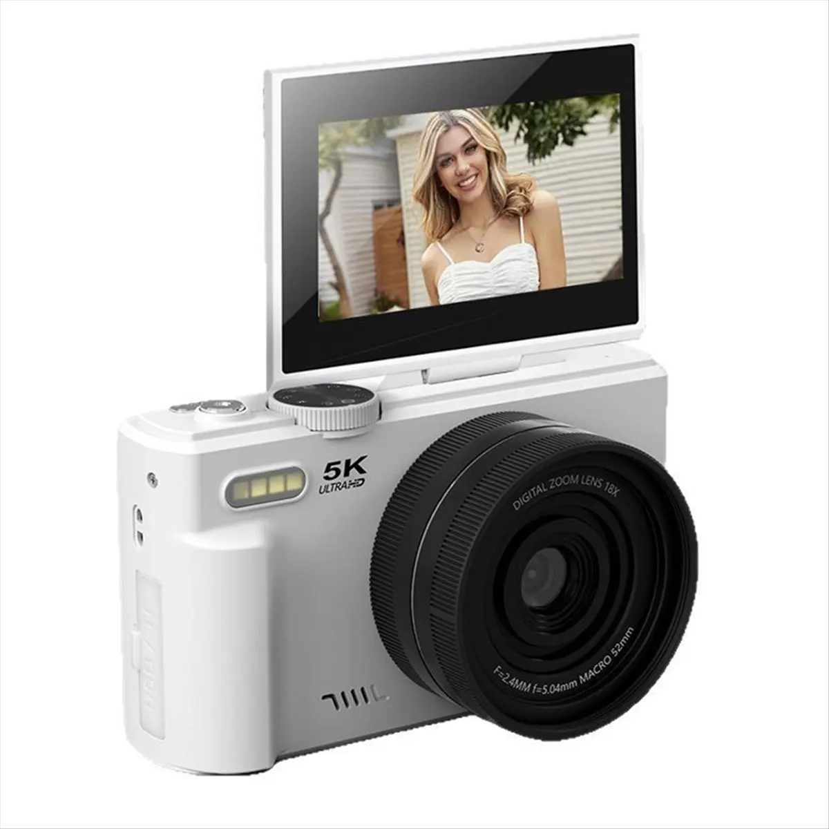 Goodprice Digital Photography Camera 5K 18X Digital Zoom Vintage Vlog Video Recorder 180° Flip Screen Selfile Cam White
