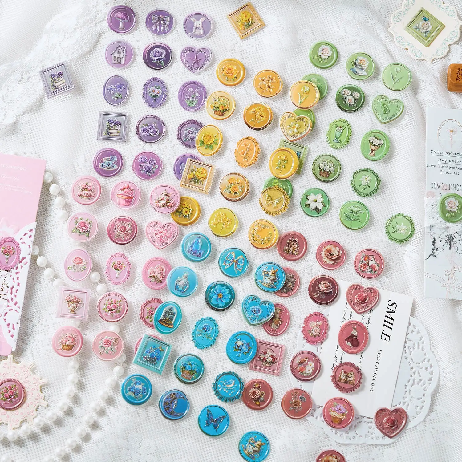 15pcs Soft Light Imprint Series Retro 3D Relief Fire Paint Dropping Adhesive Stickers Envelope Sealing Stickers