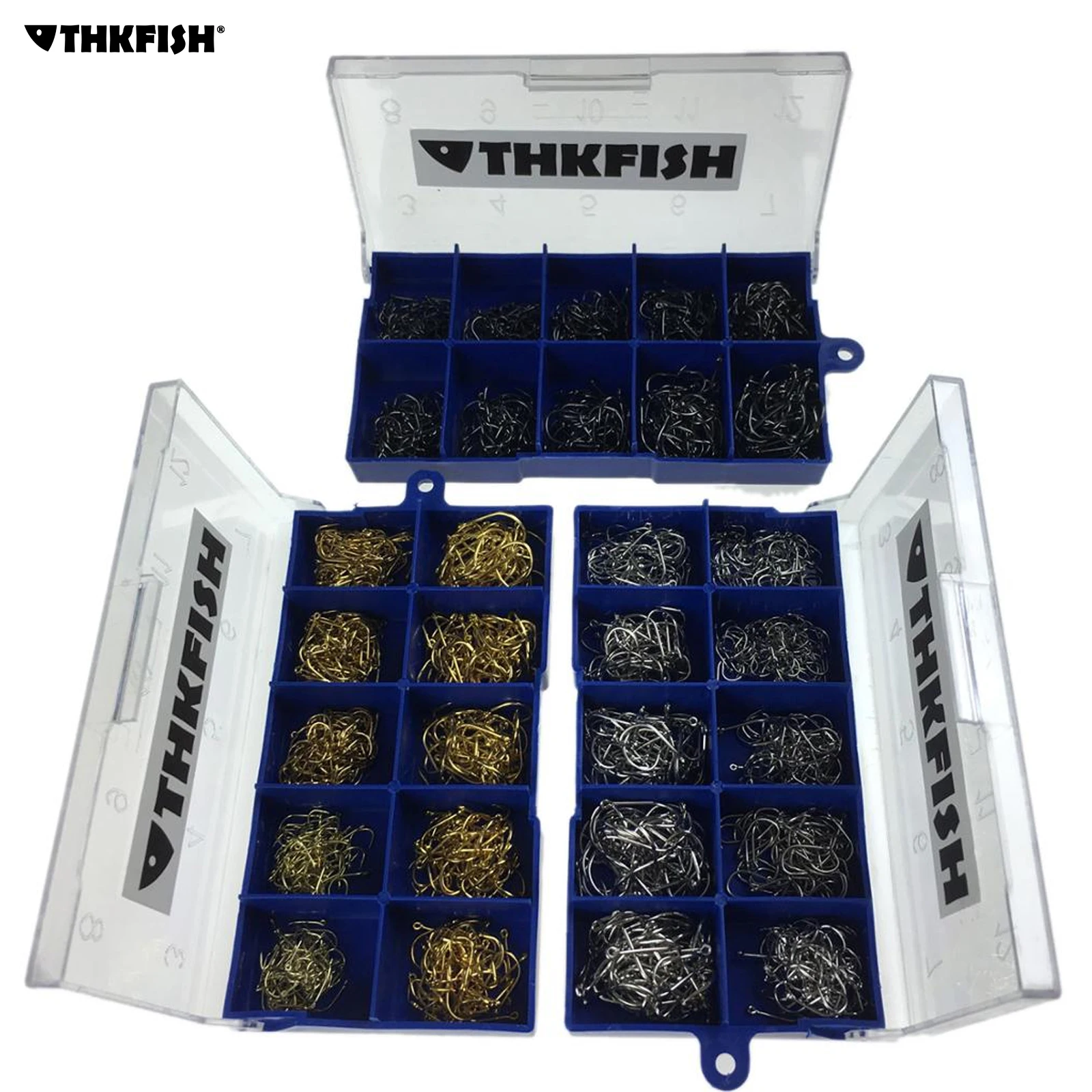 THKFISH 500Pcs #3-#12 Fishing Hooks Freshwater Carp Fishhooks Barbed Hooks Kit Jigging Bait Black Fishing Hook Gold Fishing Gear